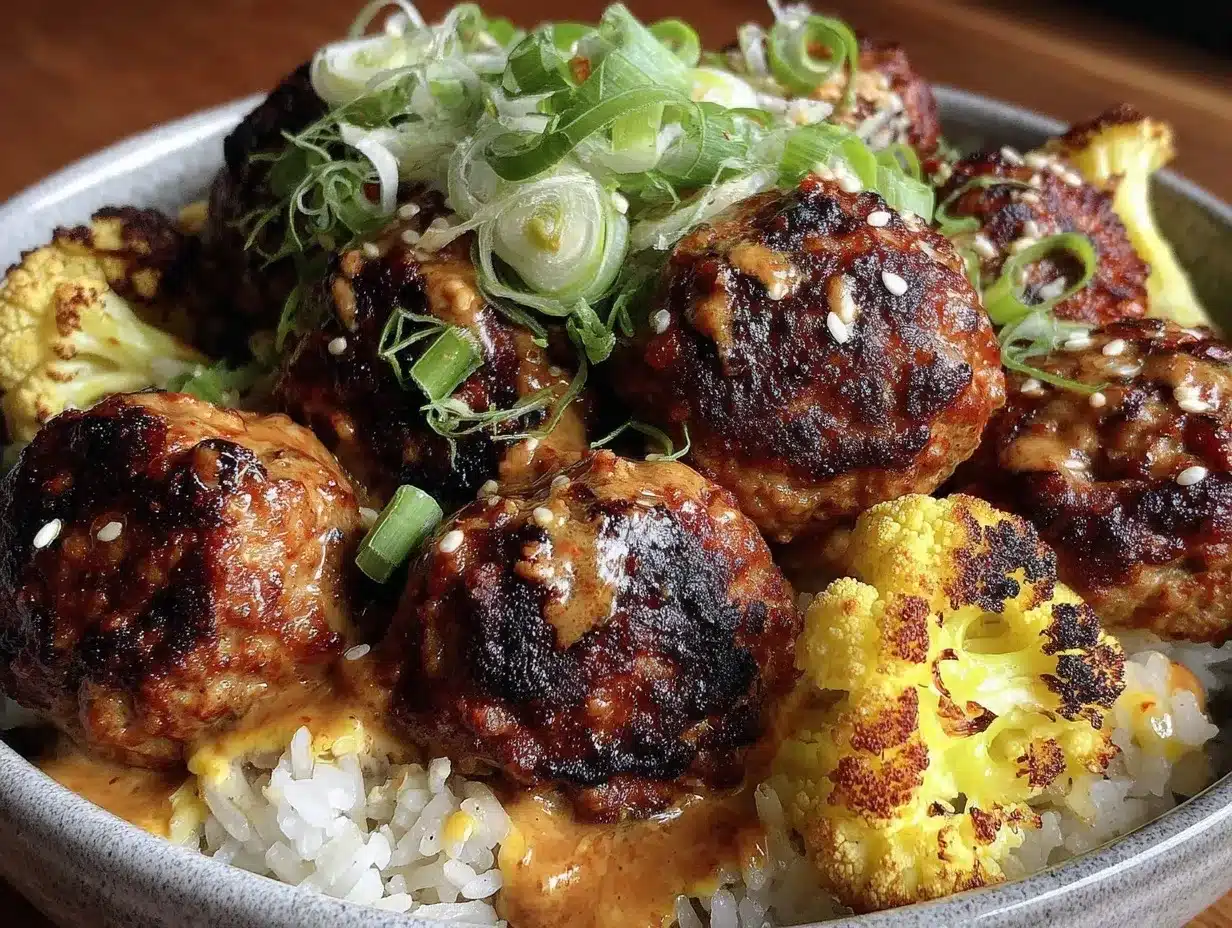 spicy turkey meatball dinner bowl preparation steps