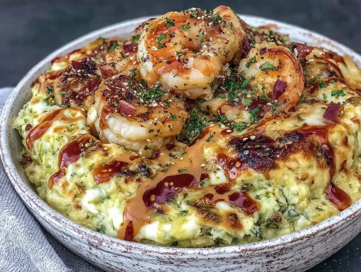 spinach-artichoke party bowl with shrimp scampi preparation steps