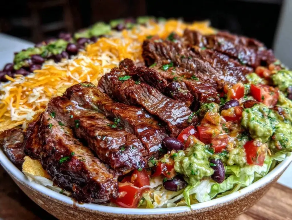 Superbowl seven-layer party bowl with steak strips - featured image