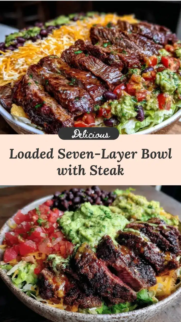 Superbowl seven-layer party bowl with steak strips recipe