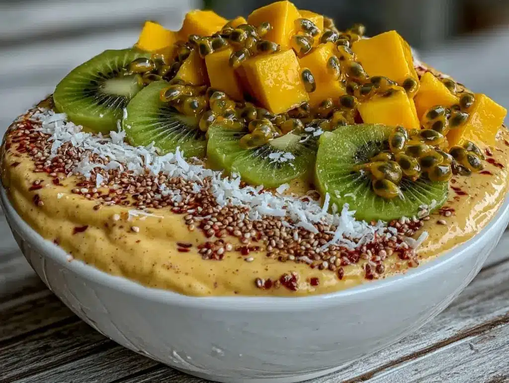 tropical mango protein smoothie bowl - featured image