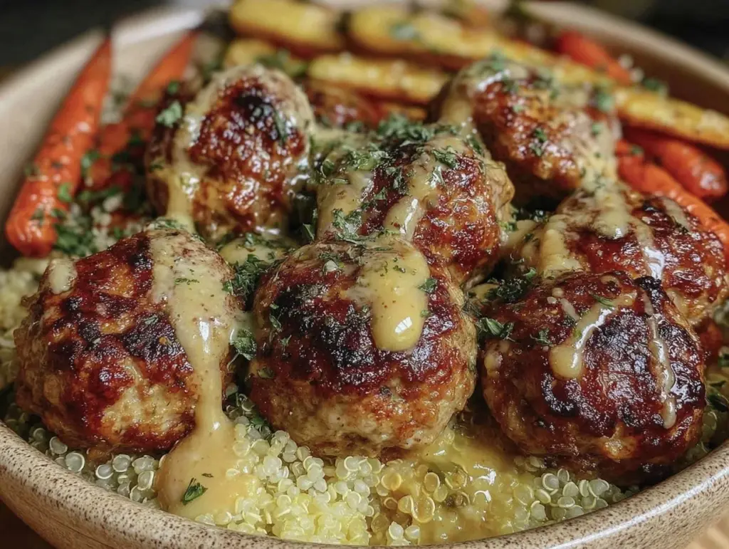 turkey meatball dinner bowl - featured image