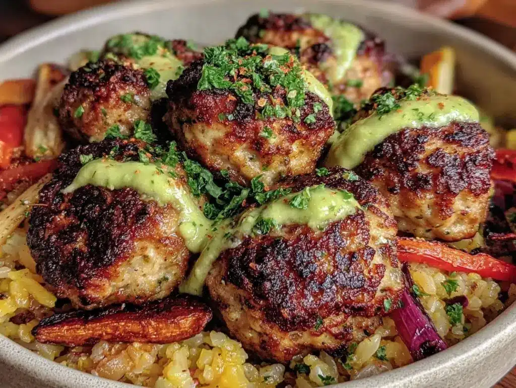 turkey meatballs dinner bowl - featured image