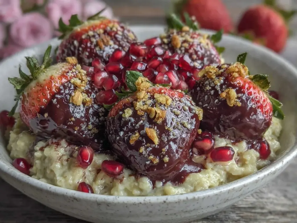 valentines chocolate covered strawberry oatmeal bowl - featured image