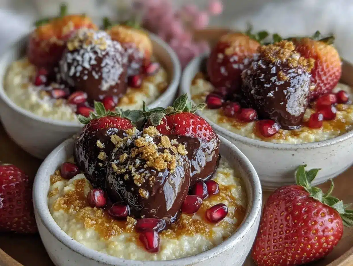 valentines chocolate covered strawberry oatmeal bowl preparation steps