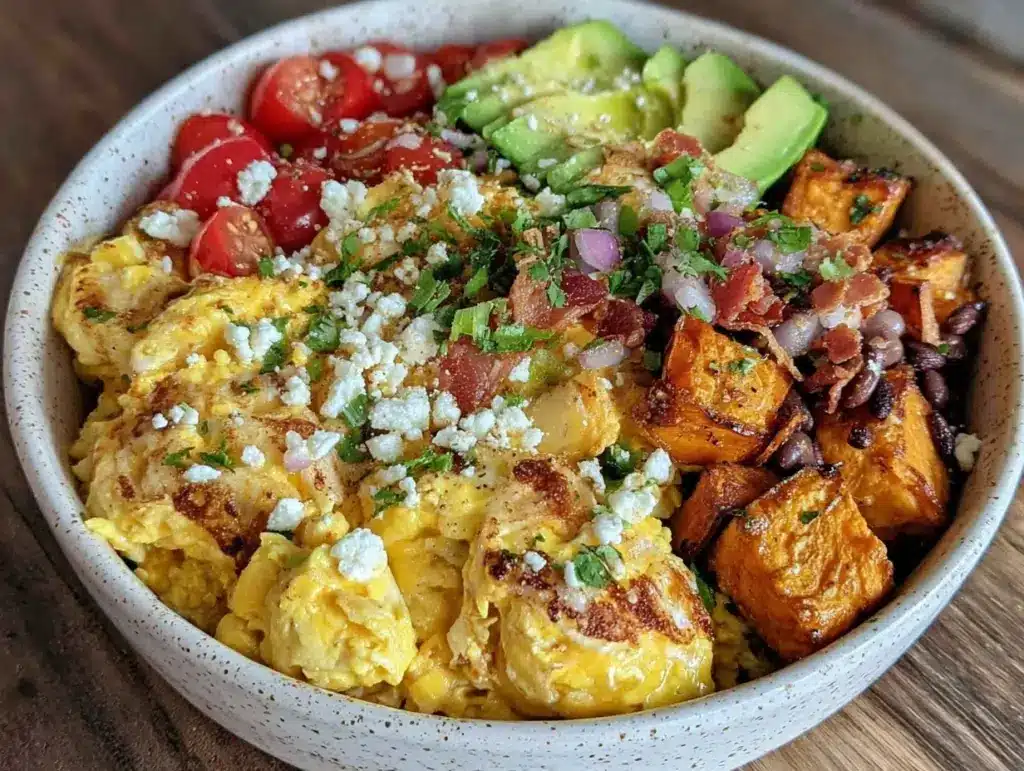 veggie loaded breakfast burrito bowl - featured image