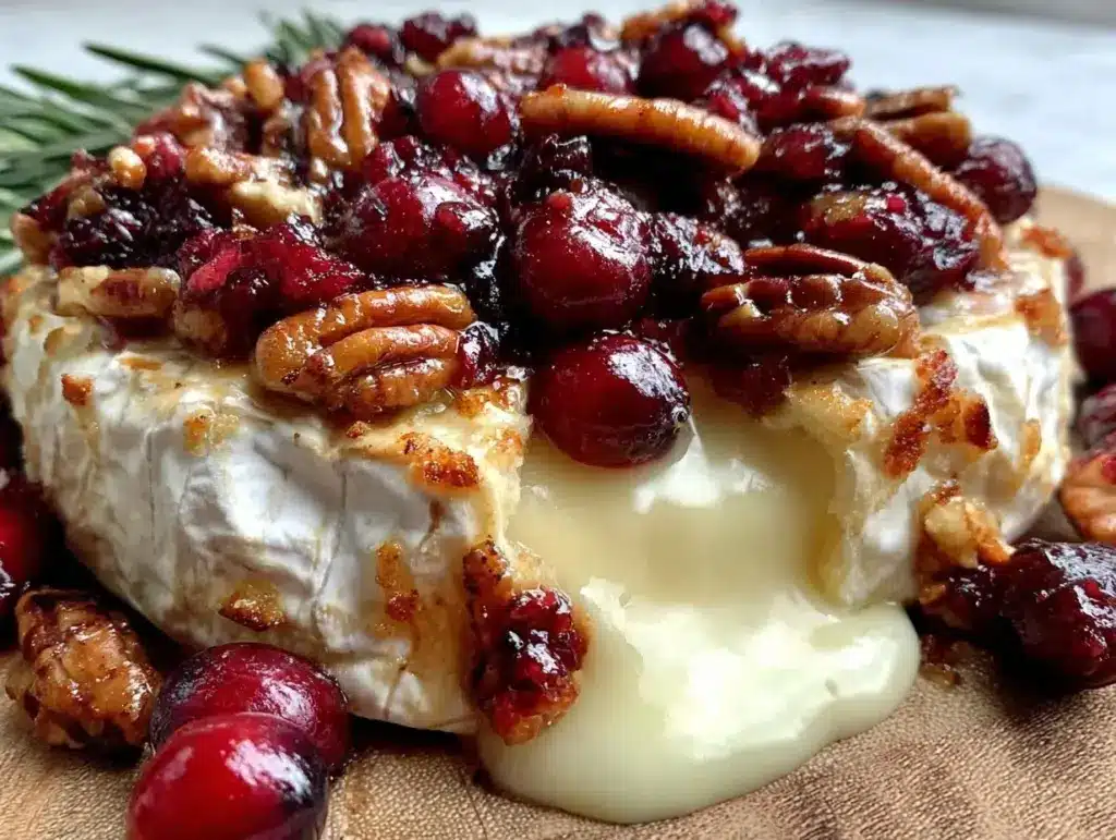 baked brie with cranberries and pecans - featured image