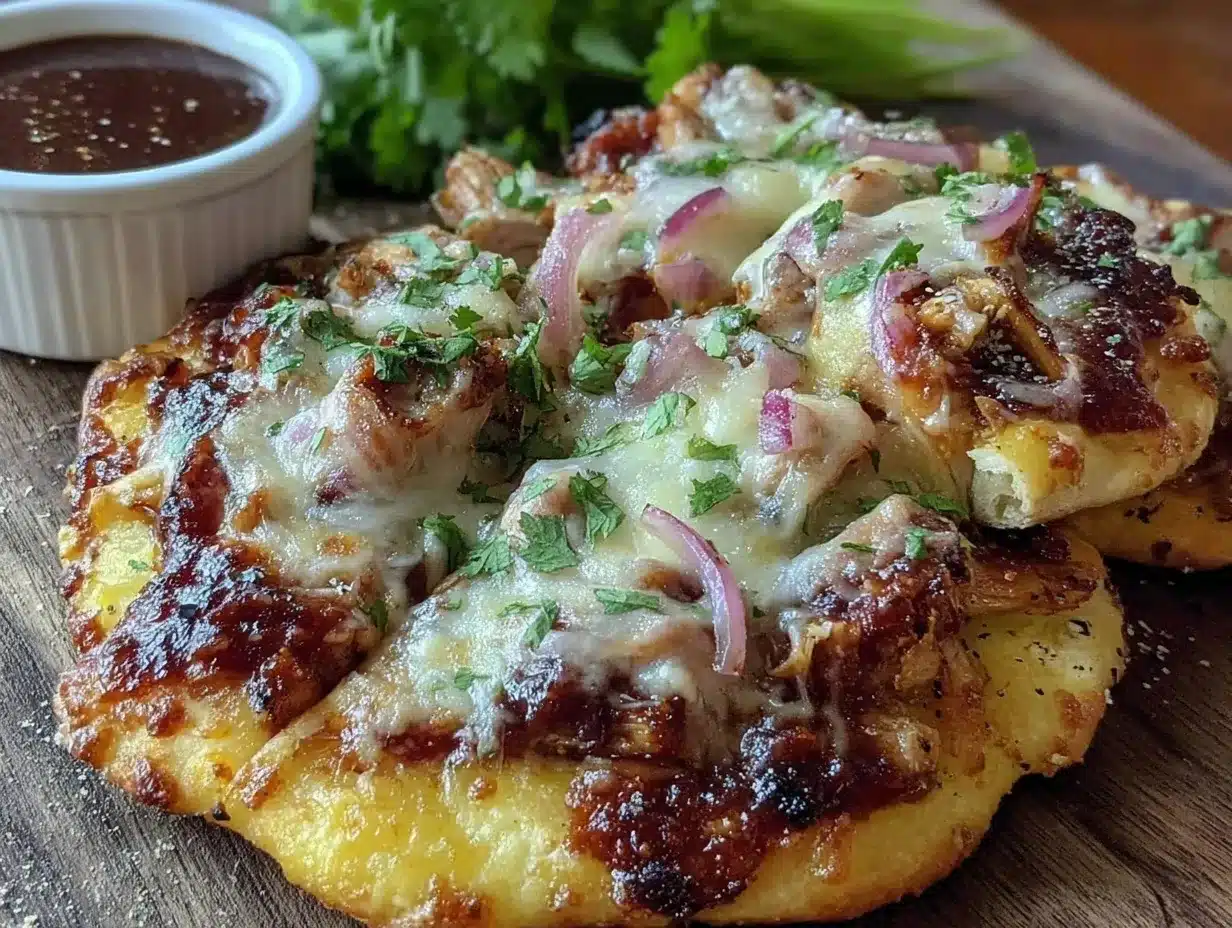 BBQ chicken flatbread pizza preparation steps