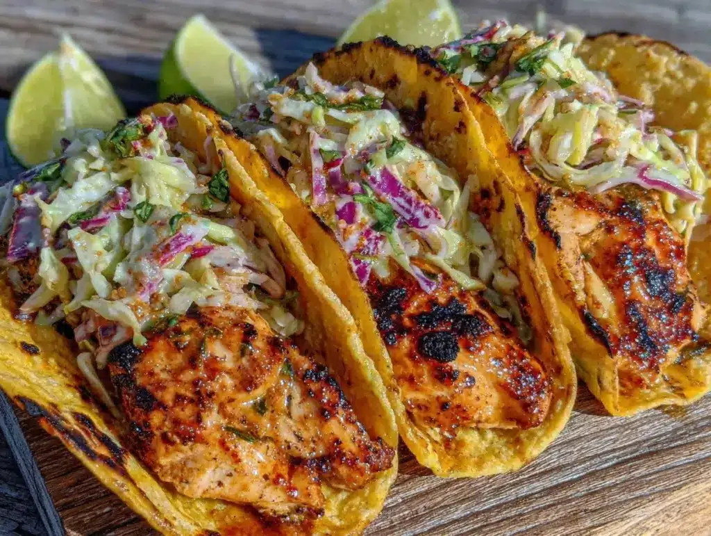 chicken tacos with cilantro lime slaw - featured image