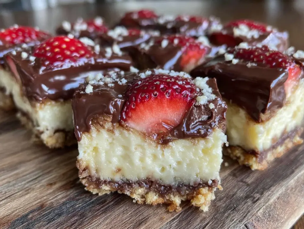 chocolate-covered strawberry cheesecake bars - featured image