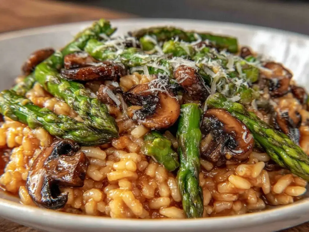 creamy asparagus and mushroom risotto - featured image