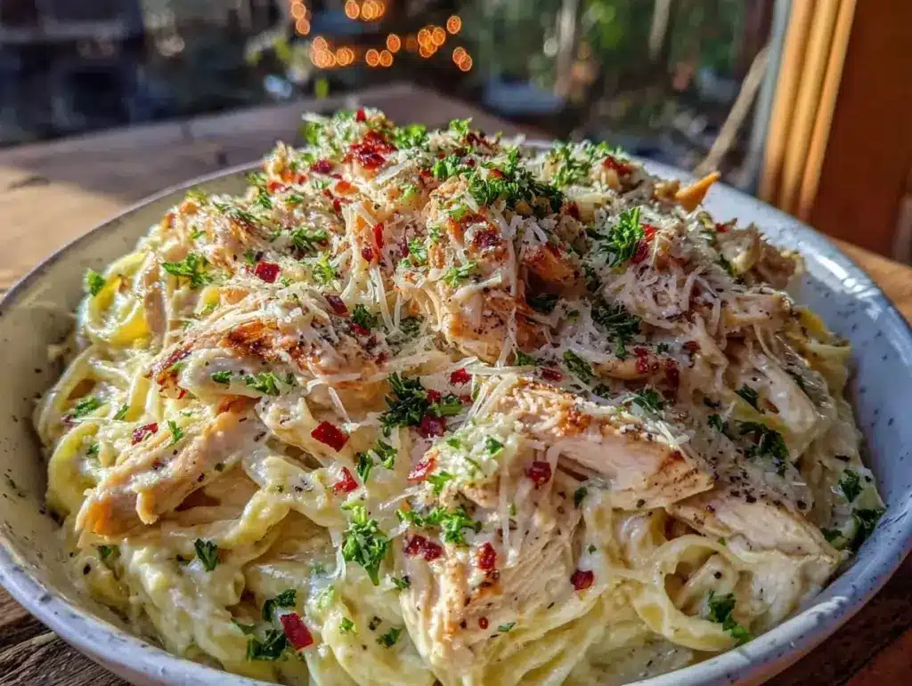 crockpot chicken Alfredo pasta - featured image