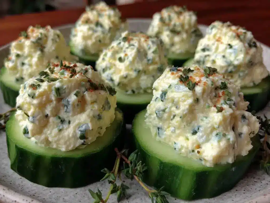cucumber bites with herbed cream cheese - featured image