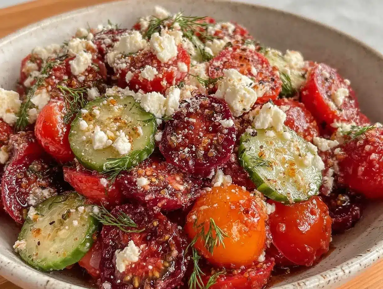 cucumber tomato salad with feta and dill preparation steps