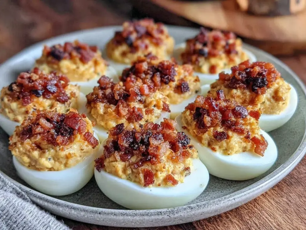 deviled eggs with bacon - featured image