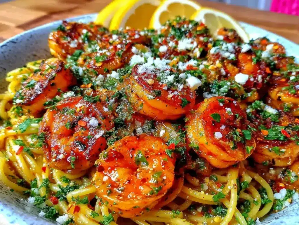 garlic shrimp pasta - featured image