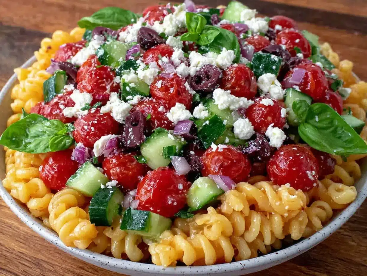 Greek pasta salad preparation steps