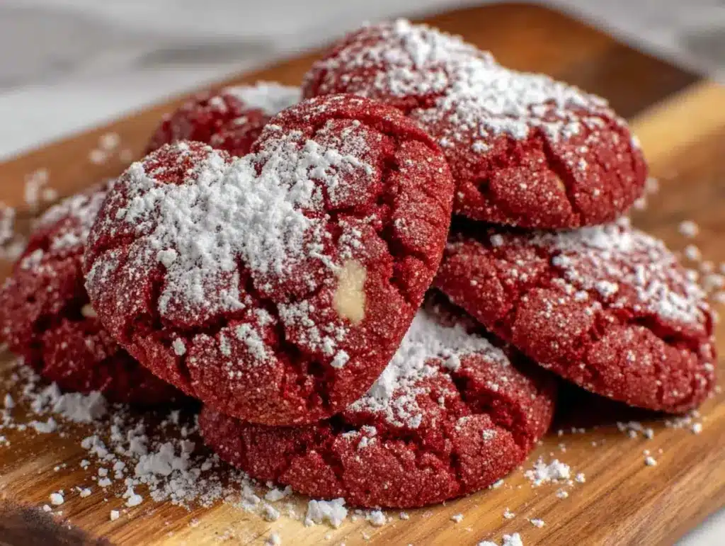heart-shaped red velvet crinkle cookies - featured image