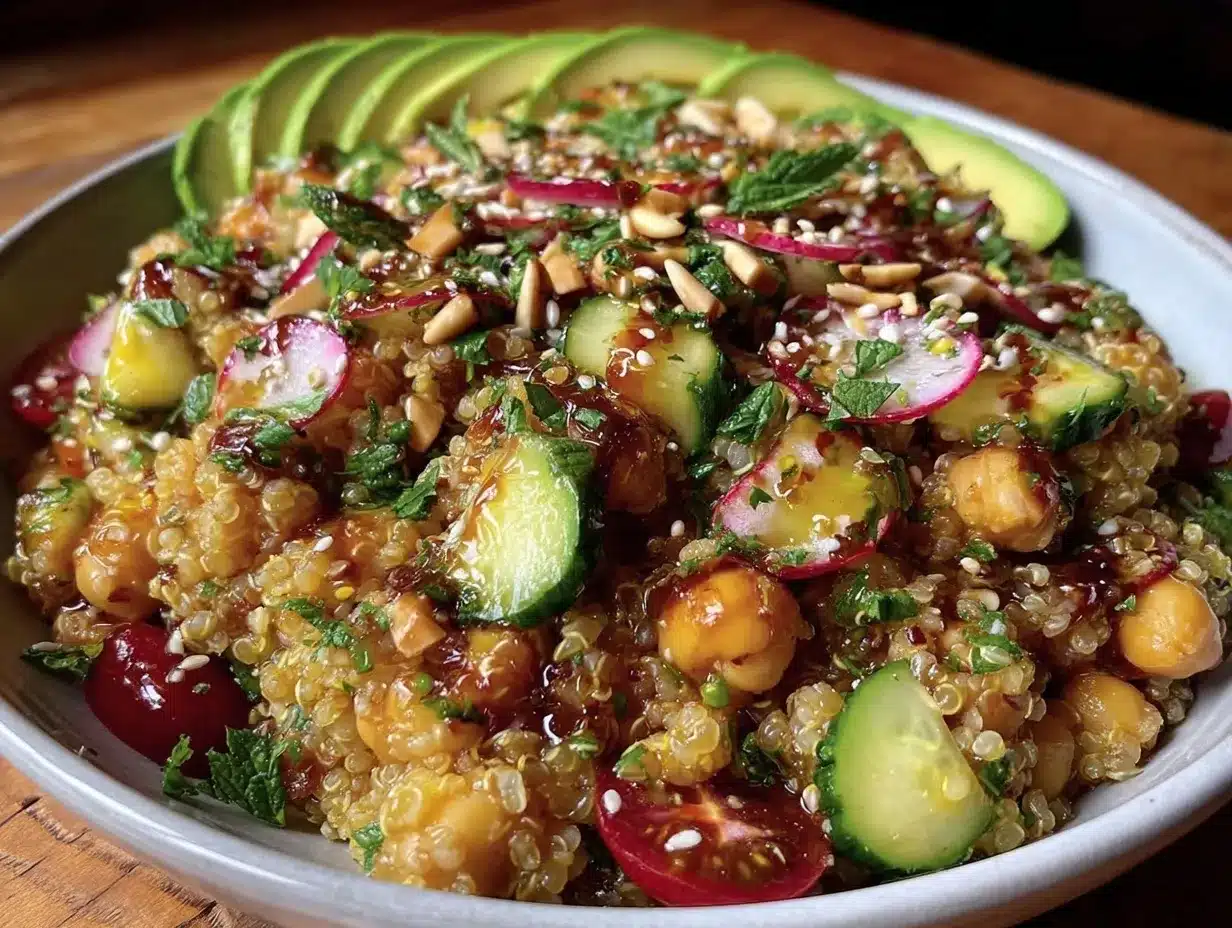 Mediterranean quinoa bowl with chickpeas preparation steps