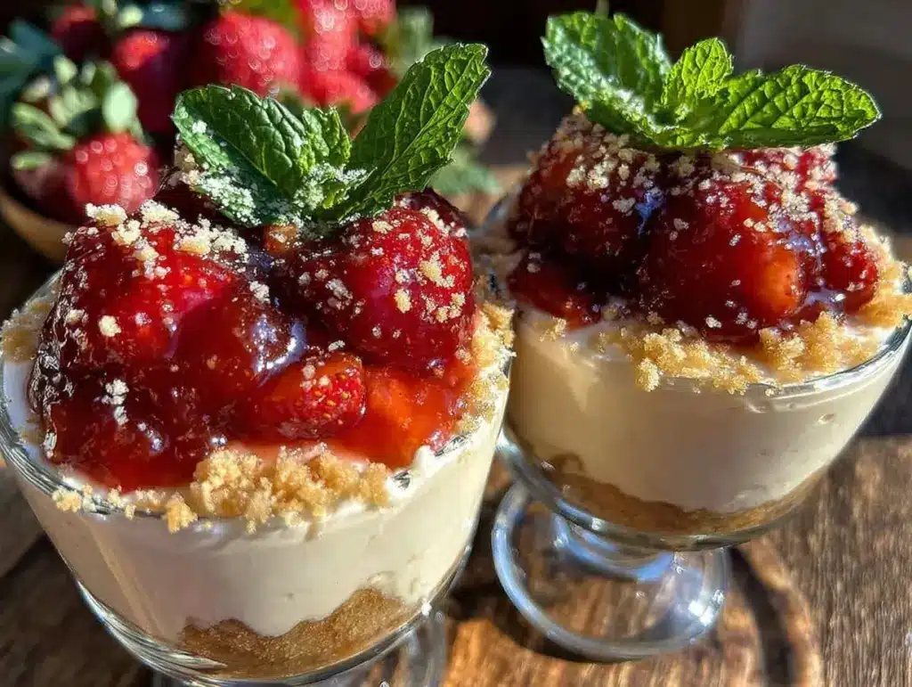 no-bake strawberry cheesecake cups - featured image