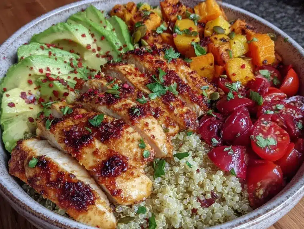 quinoa bowl with grilled chicken - featured image