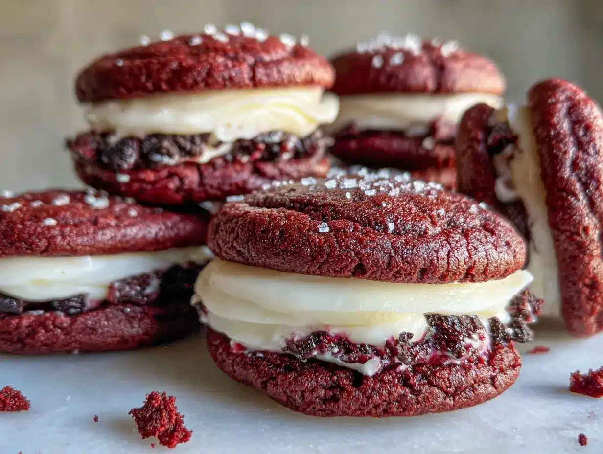 red velvet cookie sandwiches preparation steps