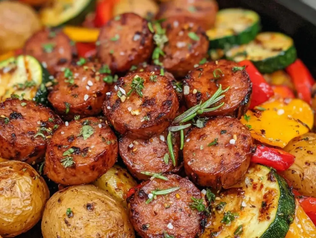 sheet pan sausage and vegetables - featured image