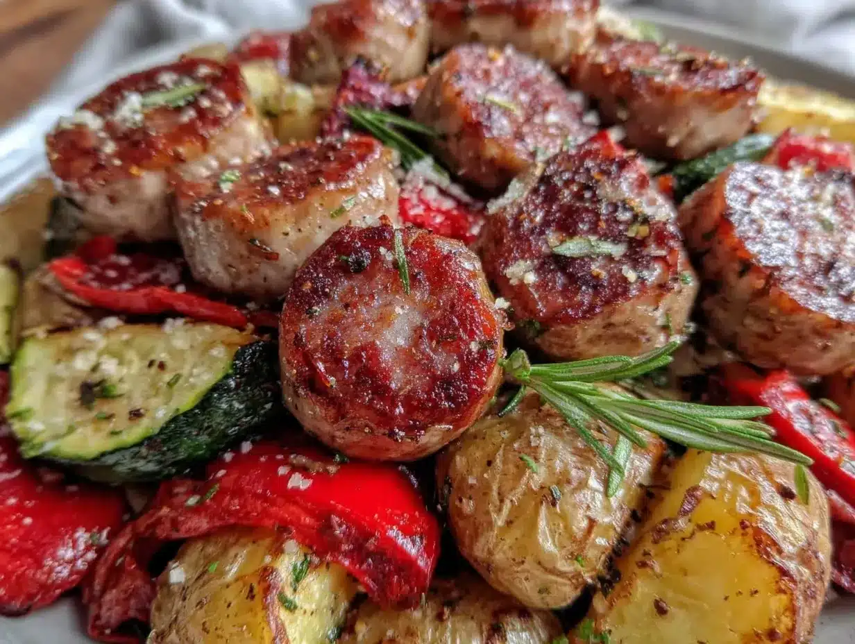 sheet pan sausage and vegetables preparation steps