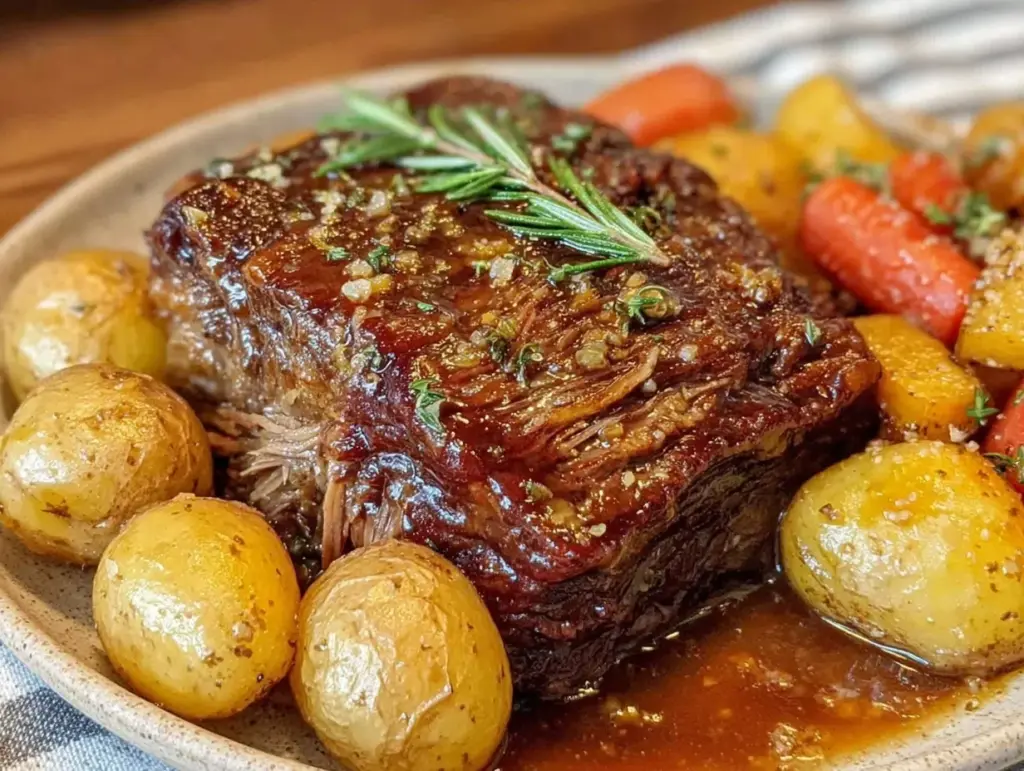 slow cooker pot roast with vegetables - featured image