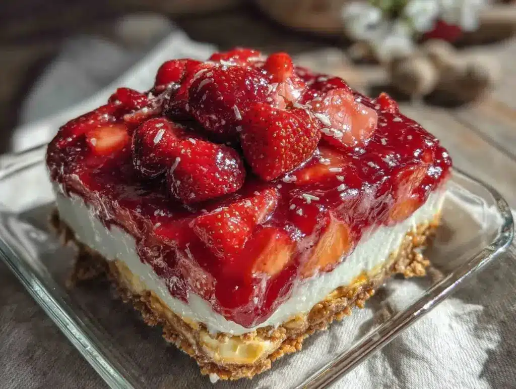strawberry pretzel salad dessert - featured image