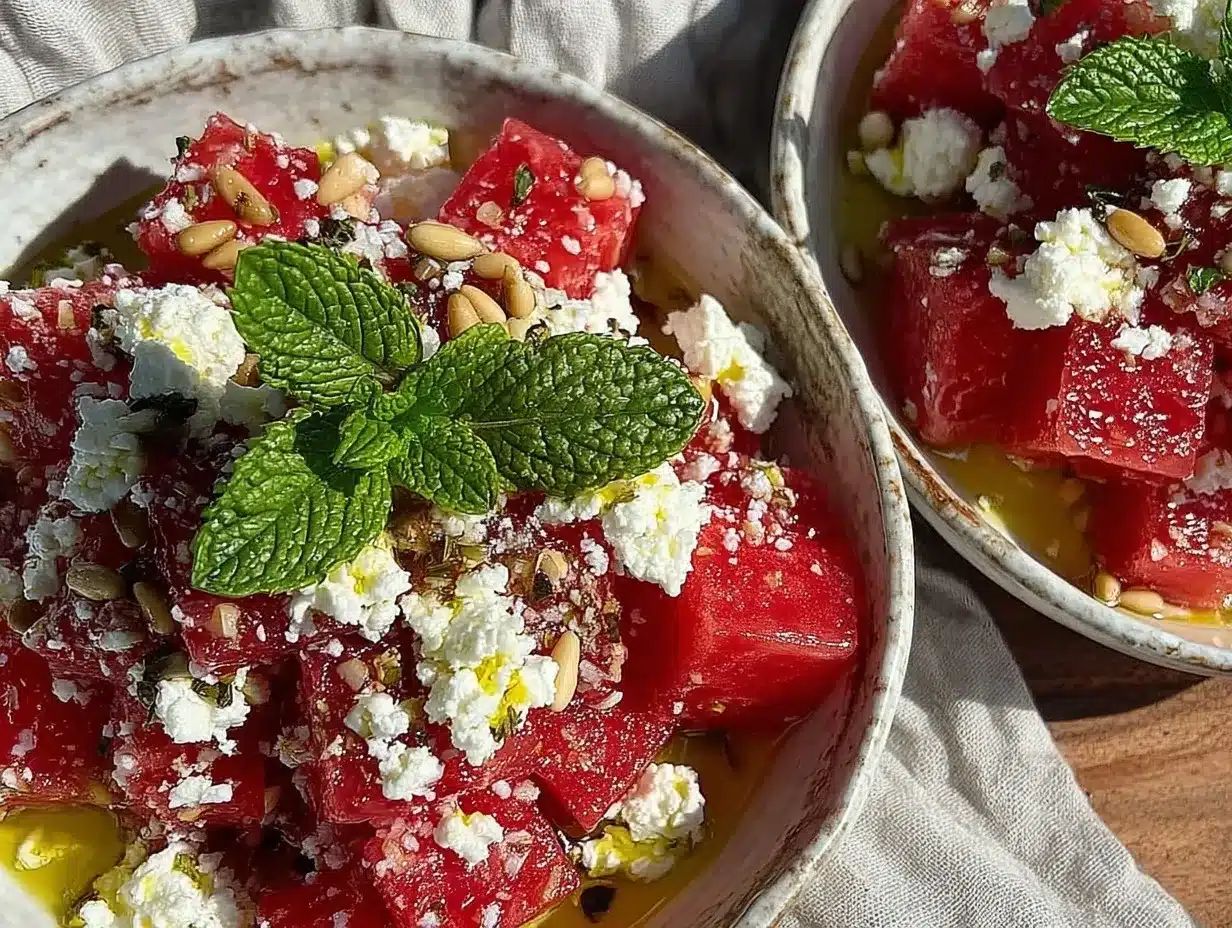 watermelon feta salad with mint preparation steps