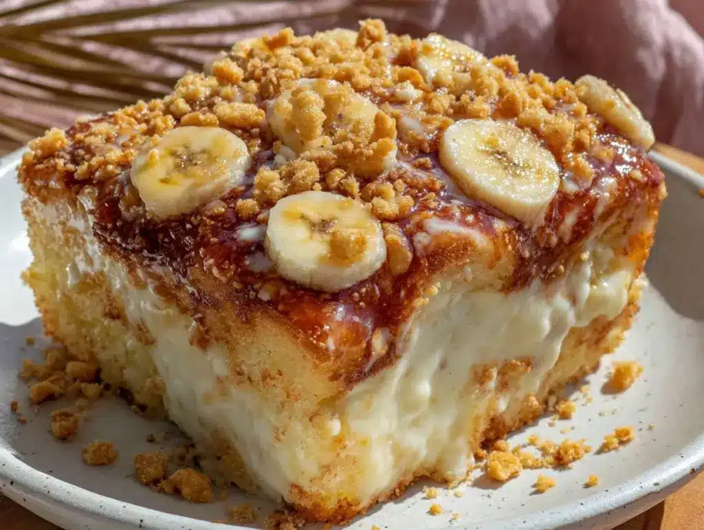 banana pudding poke cake - featured image