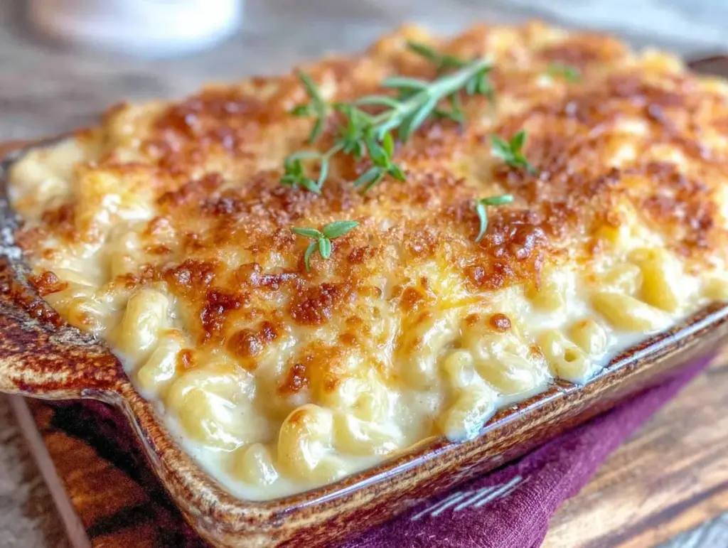 creamy baked mac and cheese - featured image