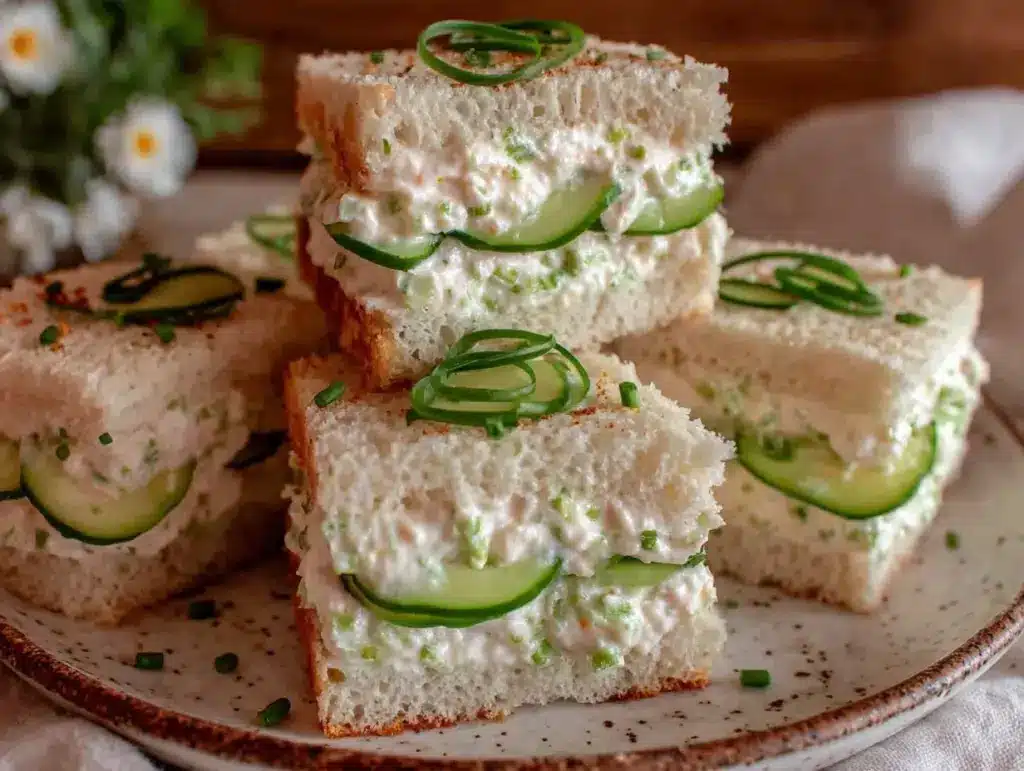 creamy benedictine cucumber tea sandwiches - featured image