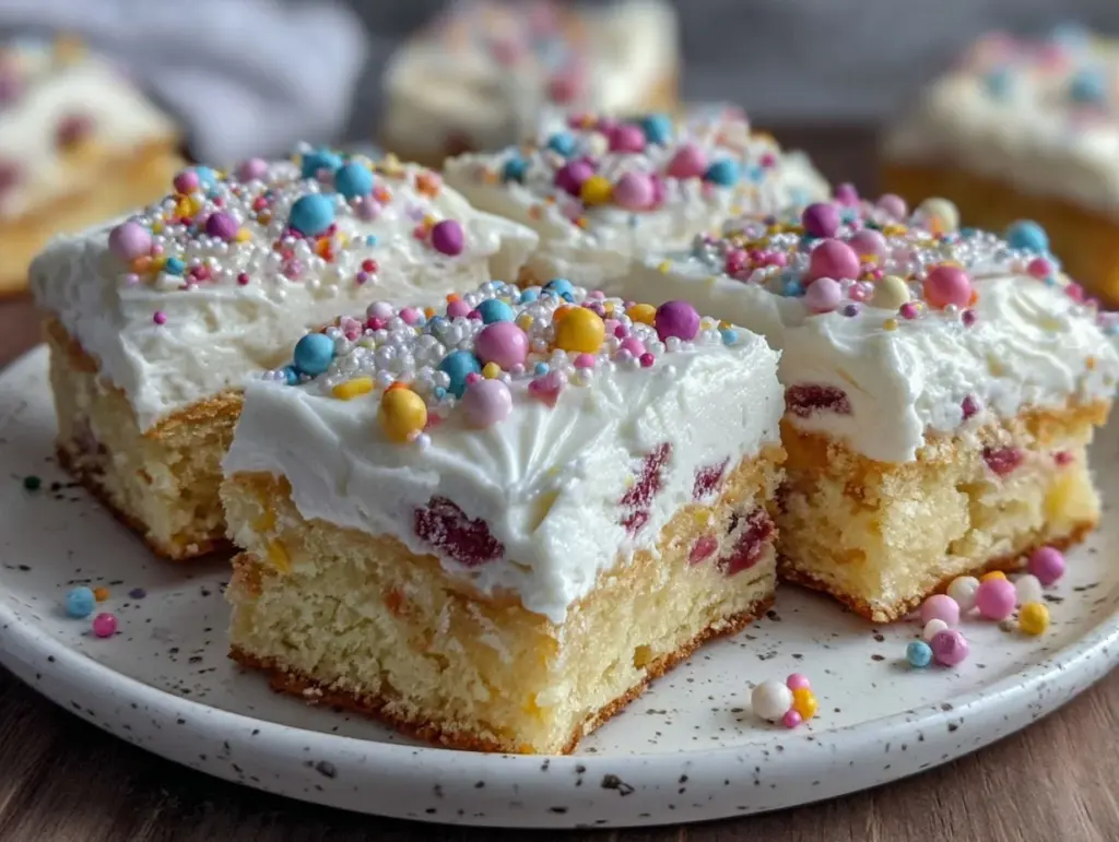 creamy confetti sugar cookie bars - featured image