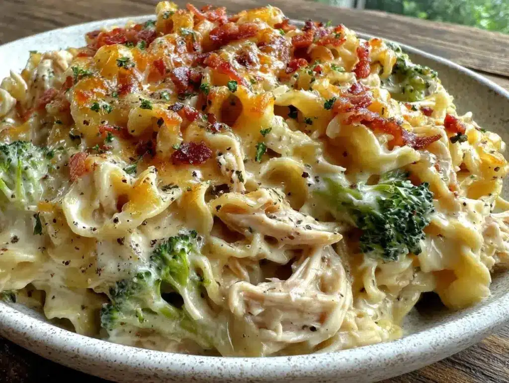 creamy crockpot chicken alfredo pasta - featured image