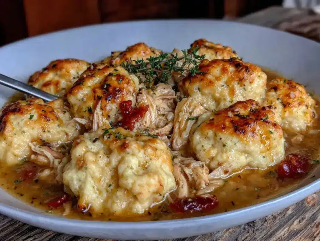 creamy crockpot chicken and dumplings - featured image
