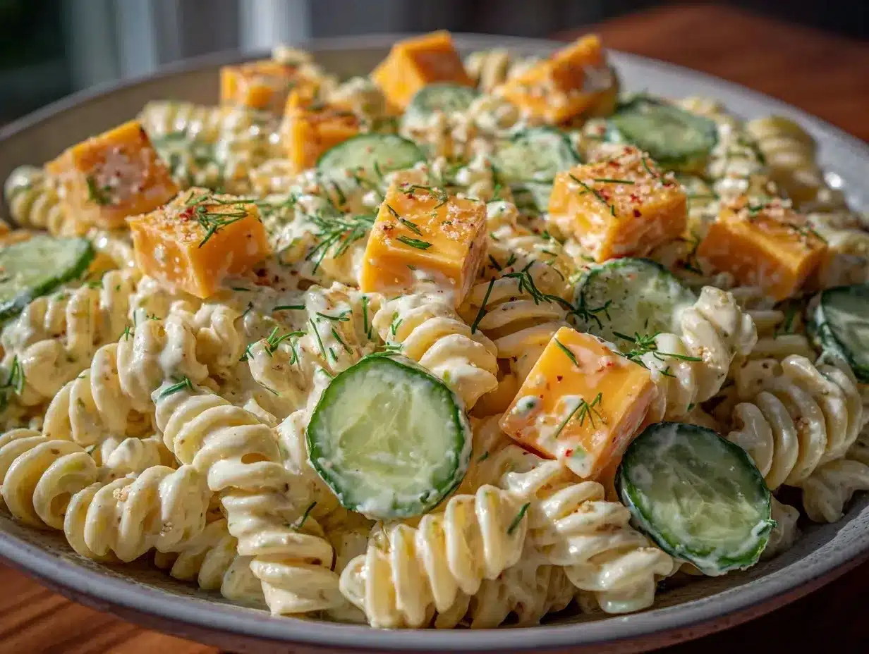 creamy dill pickle pasta salad preparation steps