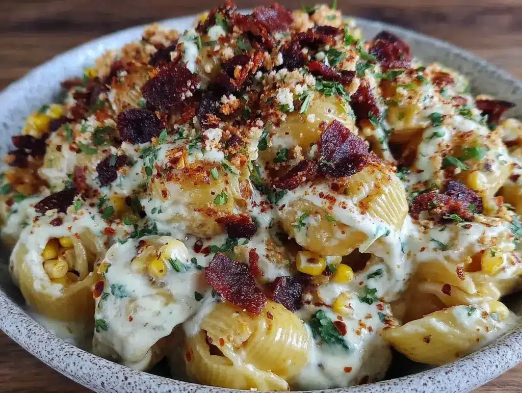 creamy elote Mexican street corn pasta salad - featured image