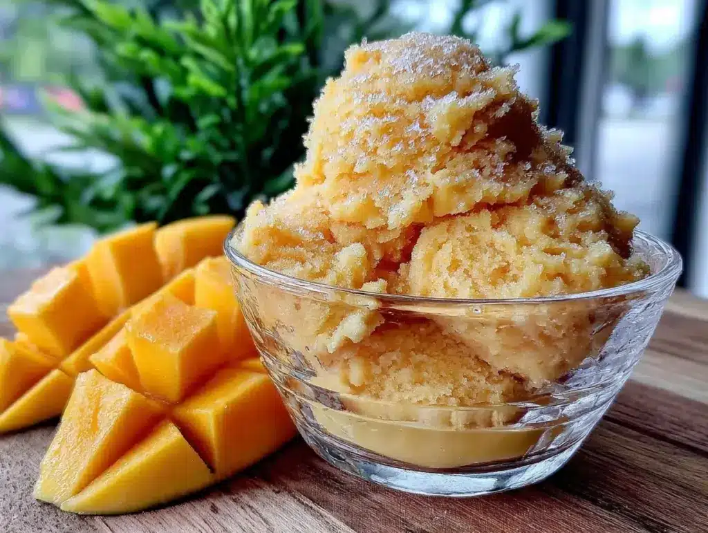 creamy homemade mango sorbet - featured image