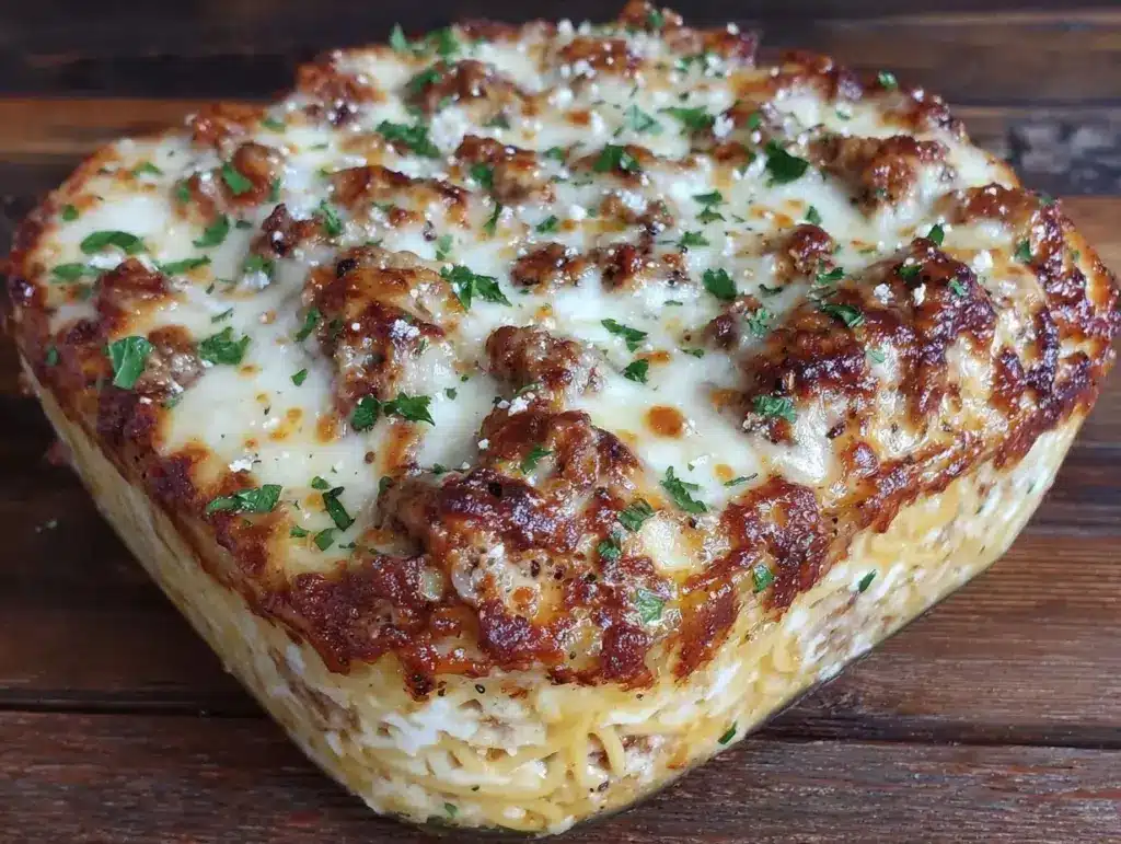 creamy million dollar spaghetti casserole - featured image