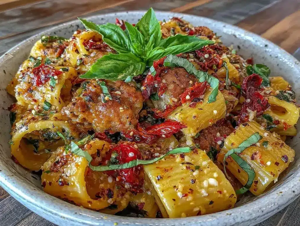 creamy tuscan sausage rigatoni - featured image