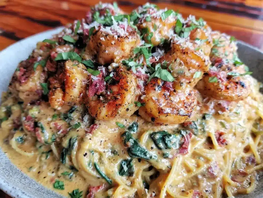creamy tuscan shrimp pasta - featured image