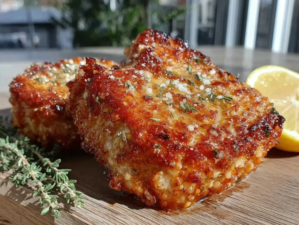 crispy air fryer parmesan crusted pork chops - featured image