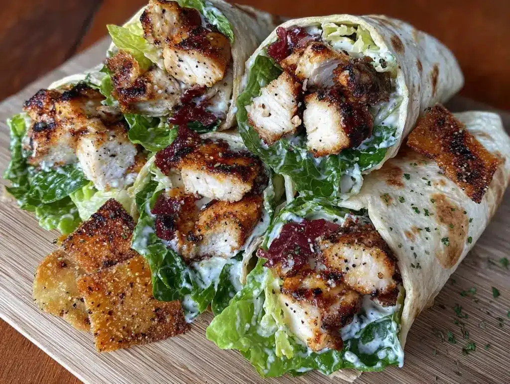 crispy grilled chicken caesar salad wraps - featured image