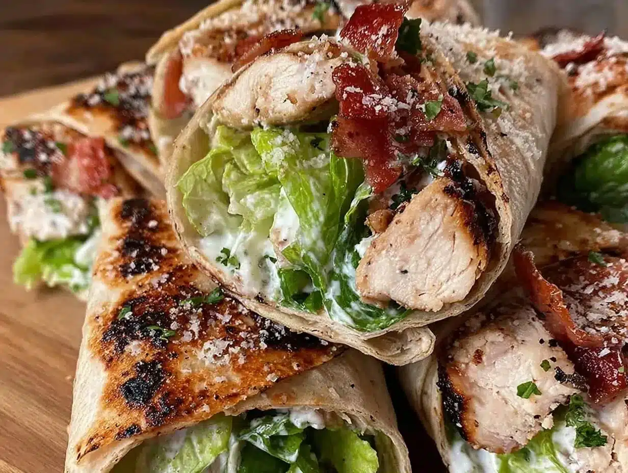 crispy grilled chicken caesar salad wraps preparation steps