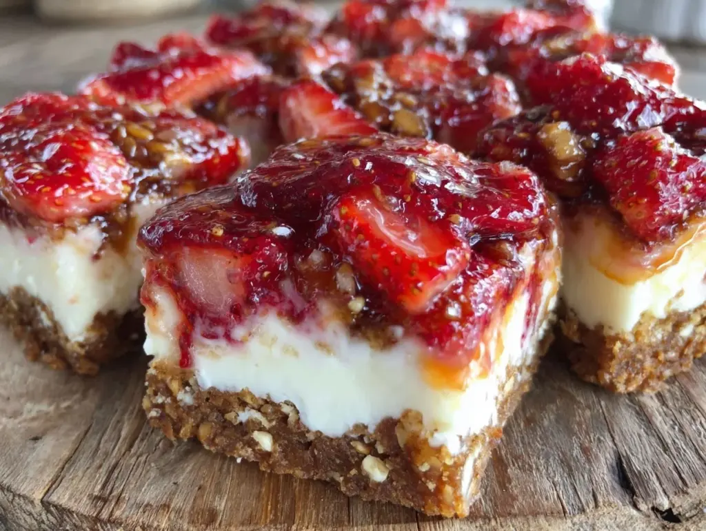 crispy strawberry pretzel salad dessert bars - featured image