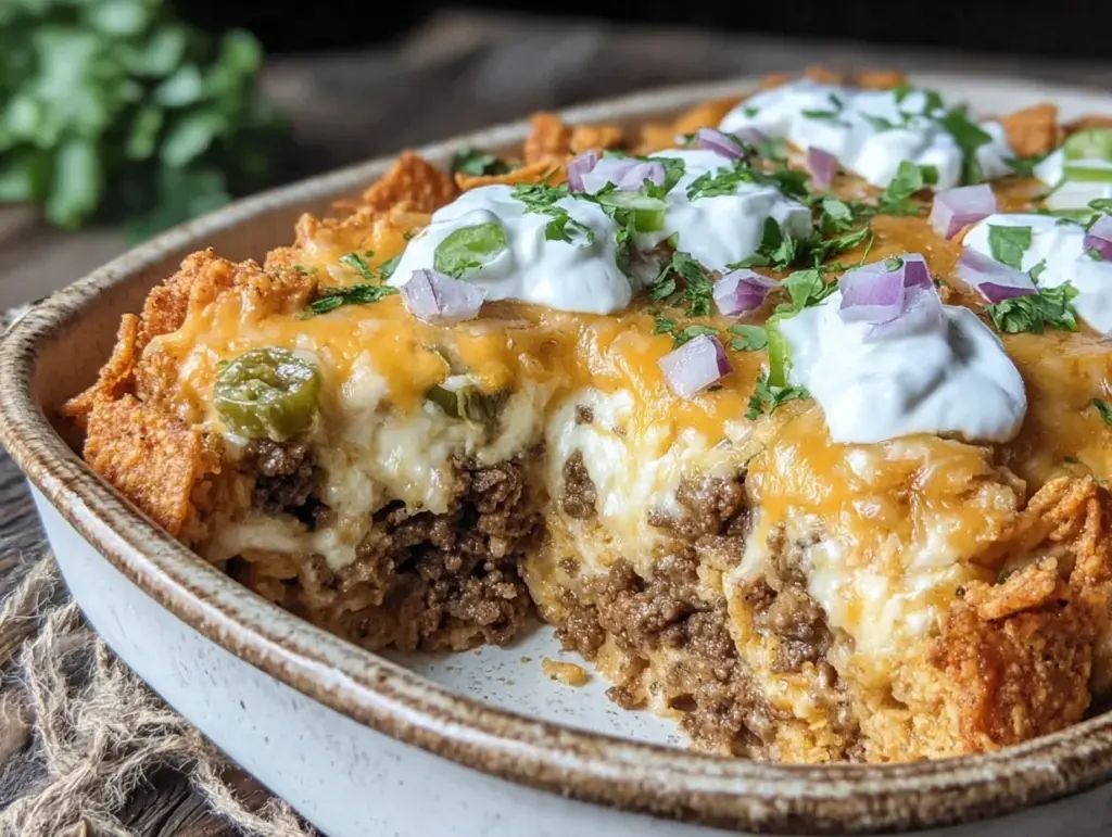 crispy walking taco casserole - featured image