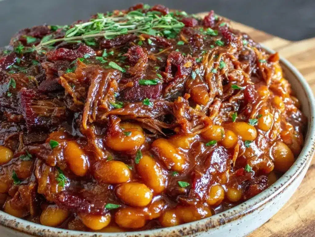 crockpot baked beans with pulled pork - featured image