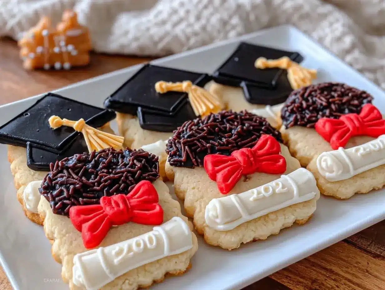 decorated cap and diploma sugar cookies preparation steps